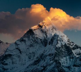 Mountain in nepal covered in snow