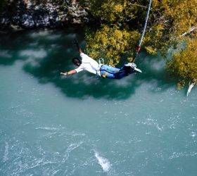 A man during bungee jumping