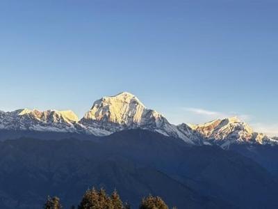 A breathtaking mountain range view as seen from the Ghorepani Poonhill Trek, showcasing the scenic beauty of the Annapurna region.